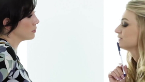 Brunette Natalia Starr playing with toys