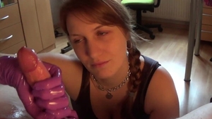 Fetish handjob with amazing brunette