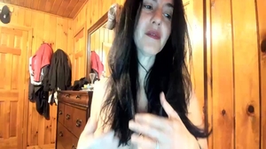 Hot brunette in her lingerie hardcore handjob