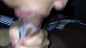 Blowjob cum ebony