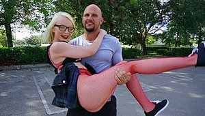 Dont Break Me - Alice Pink wearing fishnets bends over HD